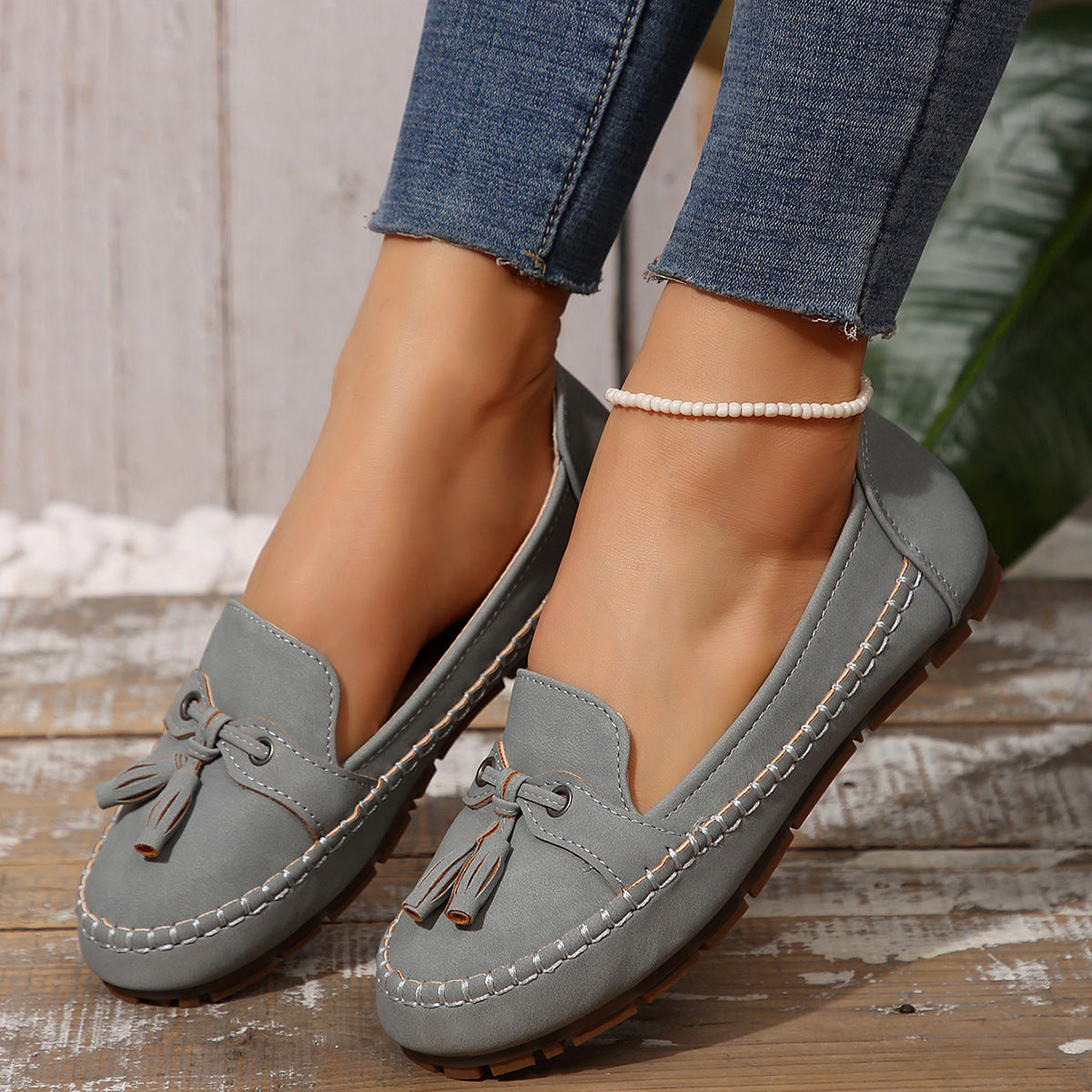Women's Round Head Loafers Fashion Non-slip Soft Comfortable Flats Shoes - Bests Sale