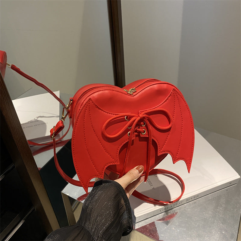 Heart Shape Bag Strap Design Bat Wings One Shoulder Crossbody Bag Bests Sale