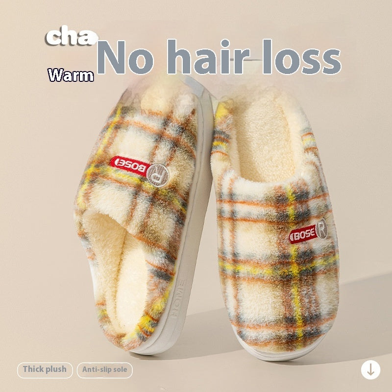 Women's Home Plush Warm Non-slip Plaid Cotton Shoes - Bests Sale