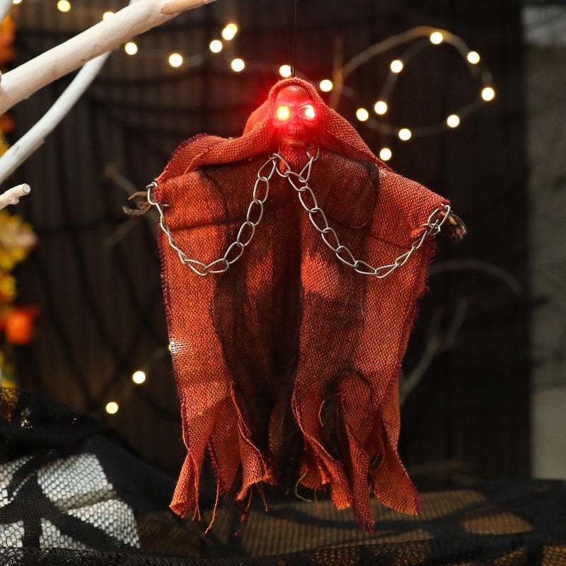 Halloween Hanging Ghost Iron Chain Glowing Skull Decorative Ornaments Coffee Jasper