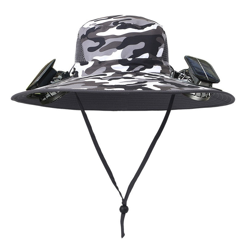 Outdoor Wide Brim Sun Hat With Solar Fan Wide Brim Solar Fan Outdoor Fishing Hat Solar USB Charging Solar Powered Hat Adjustable Coffee Jasper