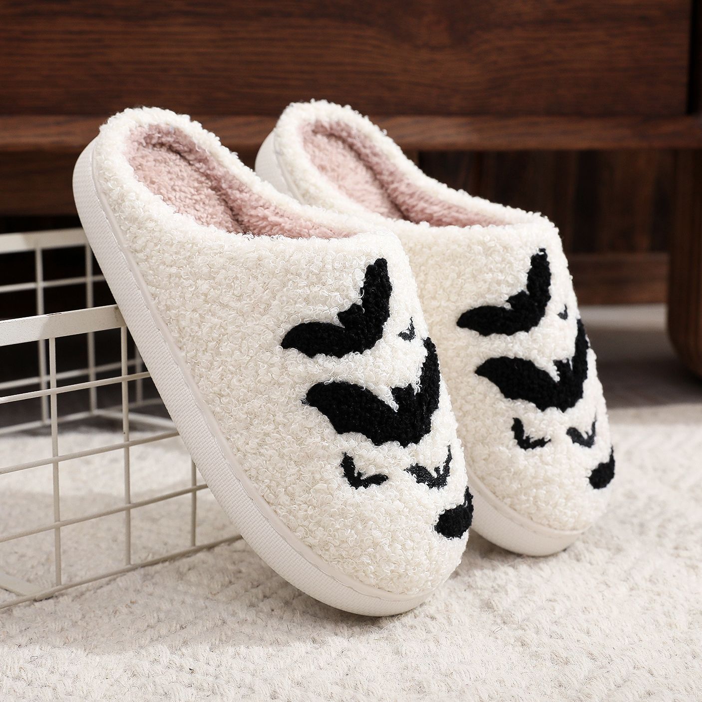 Funny Bat Slipper Halloween Pumpkin Flat Indoor House Shoes For Women Men Soft Plush Cozy Horror Fashion Halloween Gifts Bests Sale
