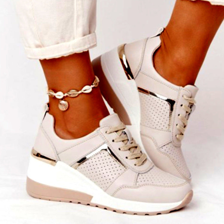 Sneakers Platform Wedge Heel Casual Shoes Lace-up Mesh Sneakers - Bests Sale