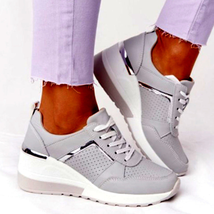 Sneakers Platform Wedge Heel Casual Shoes Lace-up Mesh Sneakers - Bests Sale