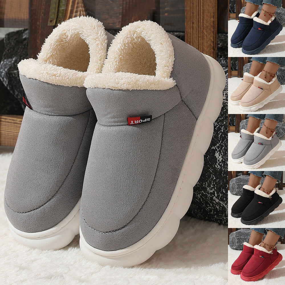 Winter Plush Cotton Shoes Women Men Warm Suede House Shoes For Parents Solid Color Thick-soled Garden Shoes Outdoor - Bests Sale