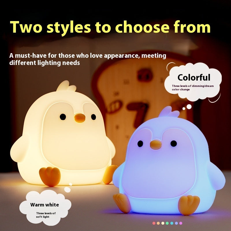 Baby Penguin Small Night Bedroom Bedside Silicone Pat Lamp Coffee Jasper