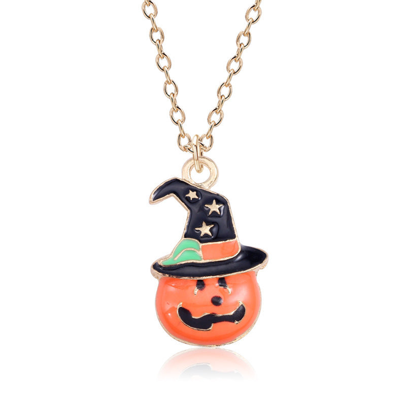 Halloween Oil Drop Pumpkin Cat Necklace Creative Clavicle Chain Pendant Fashion Jewelry Accessories - Bests Sale