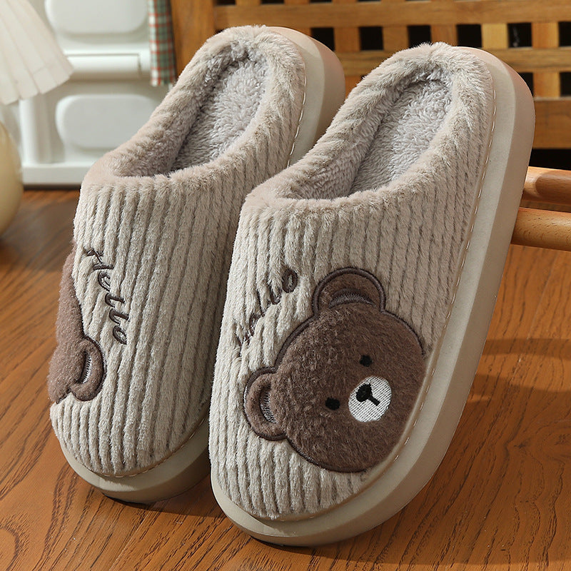 EVA Thick-soled Cotton Slippers Cartoon Bear Plush Cotton Slippers - Bests Sale