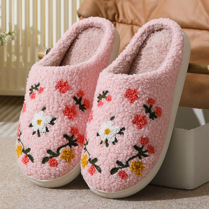 Warm Indoor Comfortable Colorful Flowers Cotton Slippers - Bests Sale