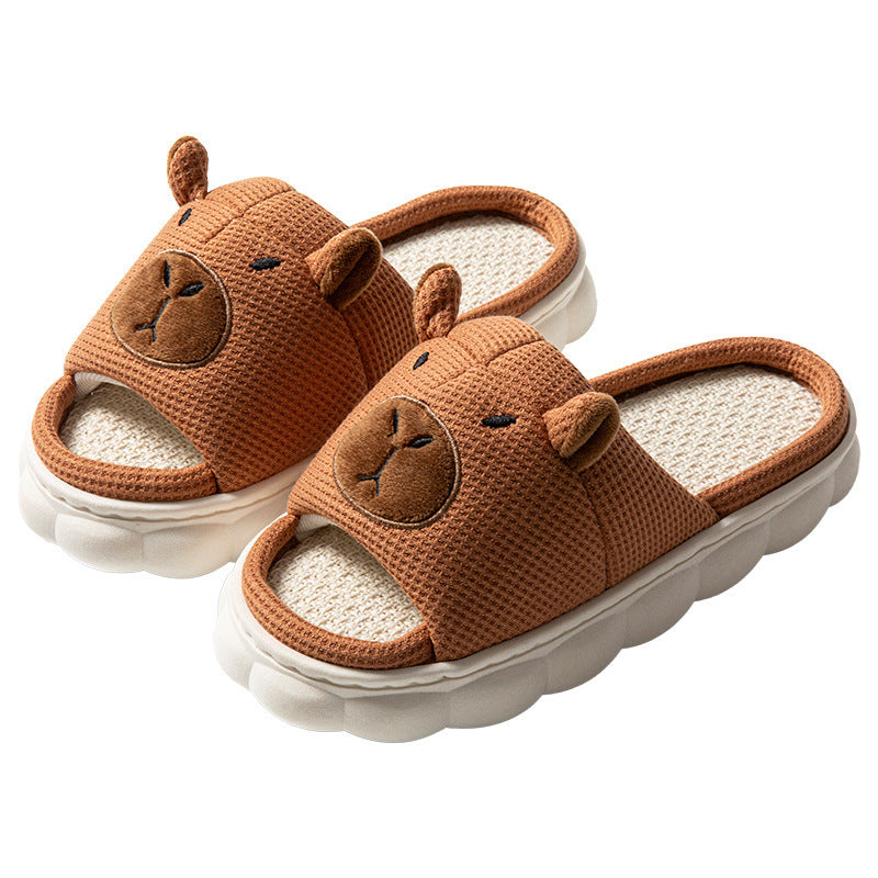 Open Toe Couple Indoor Non-slip Linen Slippers - Bests Sale