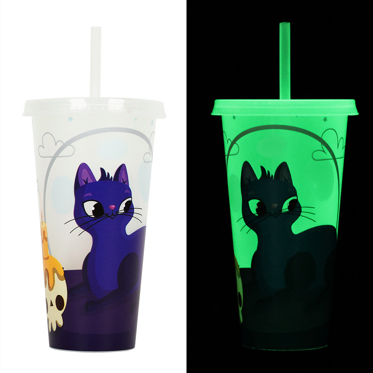 720ml Plastic Sippy Cup Halloween Luminous Straw Cup Bests Sale