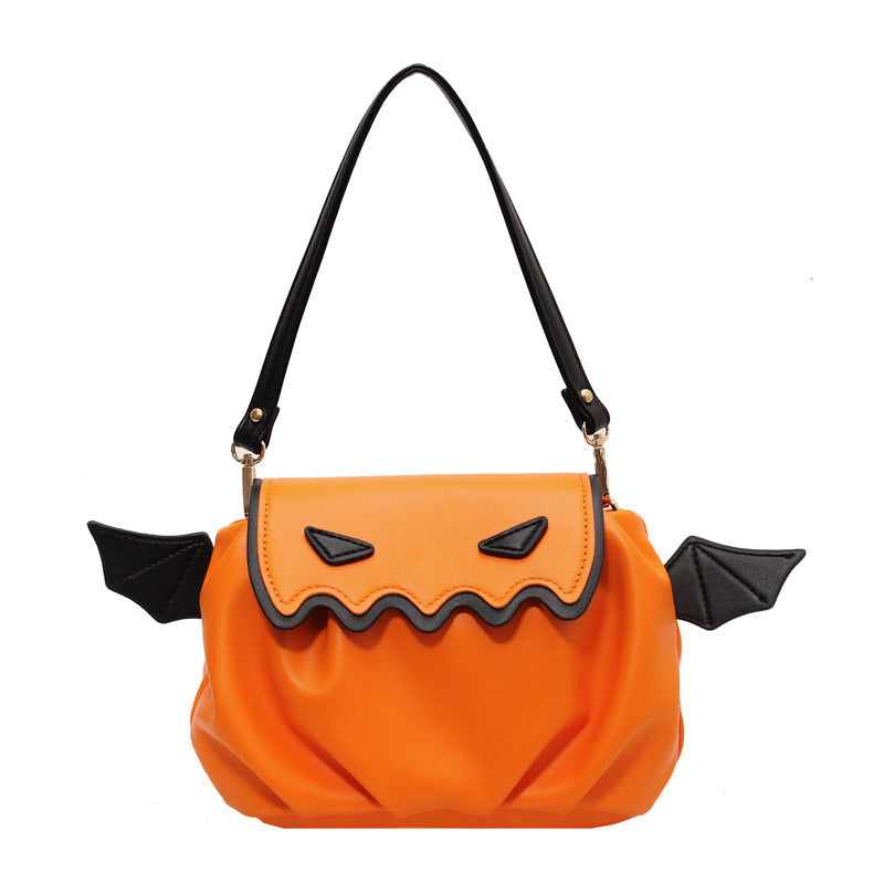 Funny Crossbody Bag Halloween Pumpkin Cartoon Shoulder Bags With Small Wings Personalized Creative Female Handbag - Bests Sale