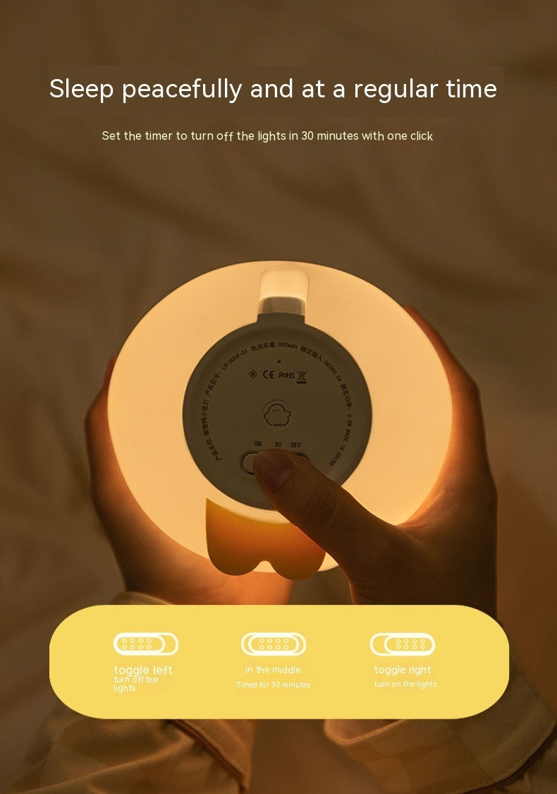 Cute Duck LED Night Lamp Cartoon Silicone USB Rechargeable Sleeping Light Touch Sensor Timing Bedroom Bedside Lamp For Kid Gift Home Decor Coffee Jasper