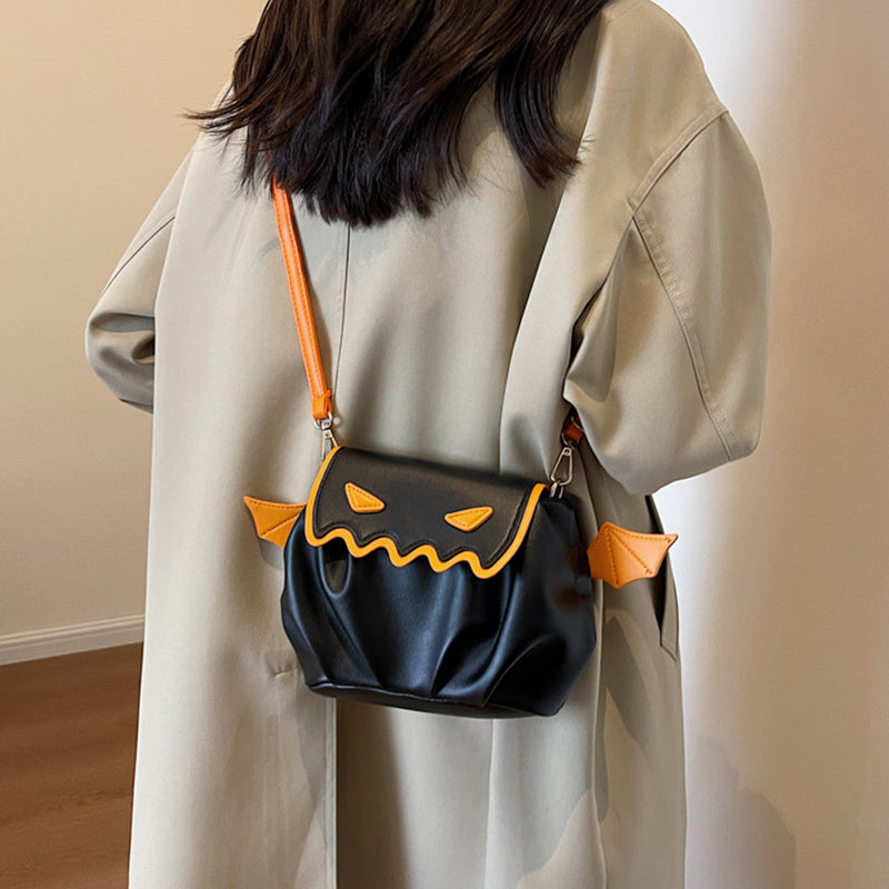 Funny Crossbody Bag Halloween Pumpkin Cartoon Shoulder Bags With Small Wings Personalized Creative Female Handbag - Bests Sale