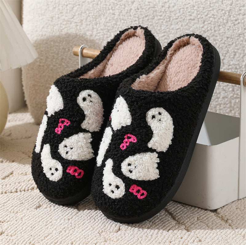 Halloween Cartoon Ghost Cotton Slippers For Women Indoor Non-slip Bedroom Floor Slipper Winter House Shoes - Bests Sale