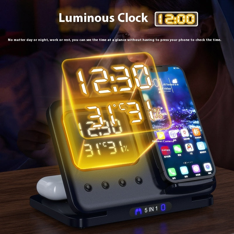 15W Wireless Chargers Stand 5 In1 LED Digital Alarm Clock Fast Charging Dock Station Coffee Jasper