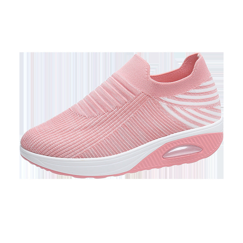 New Stripe Design Mesh Shoes Fashion Slip On Air Cushion Shoes Breathable Round-toe Flats Women - Bests Sale