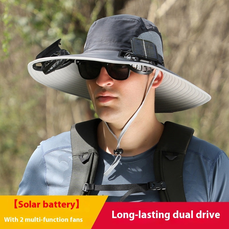 Outdoor Wide Brim Sun Hat With Solar Fan Wide Brim Solar Fan Outdoor Fishing Hat Solar USB Charging Solar Powered Hat Adjustable Coffee Jasper