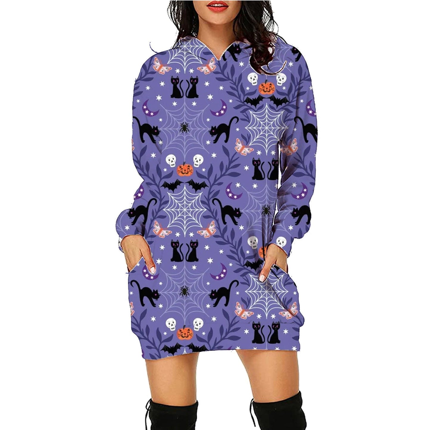 Halloween Print Long Hoodie With Pockets Sweater Long Sleeve Clothes Women Bests Sale