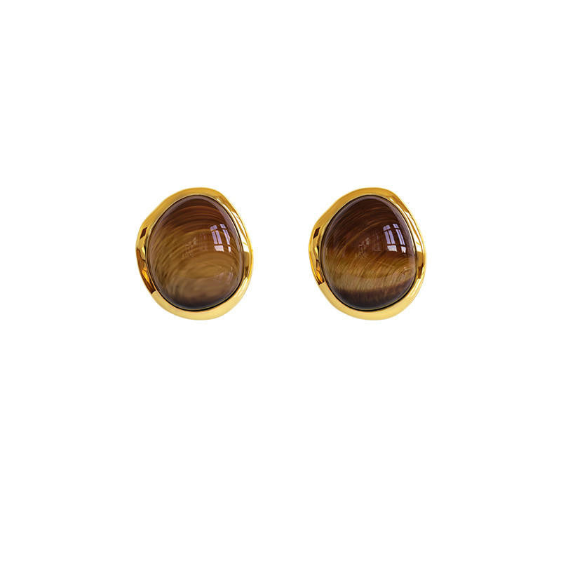 White Jade Tigereye Chinese Style Fashion Special-interest Design Ear Studs - Bests Sale