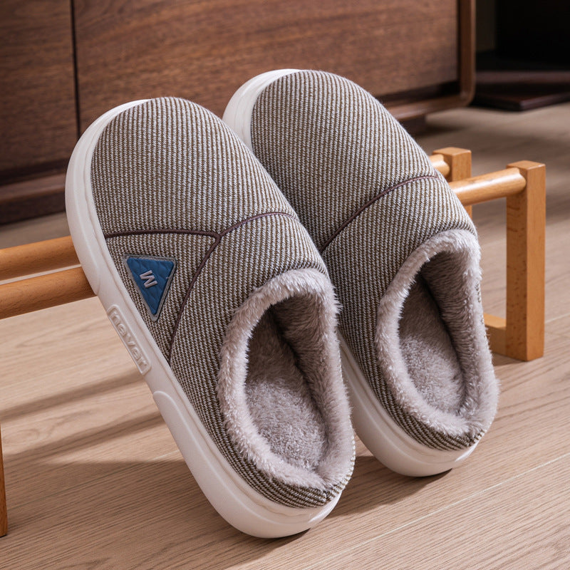 Solid Striped Home Slippers Winter Warm Fleece Shoes Men Indoor Bedroom Floor Plush Slippers For Women Couple - Bests Sale