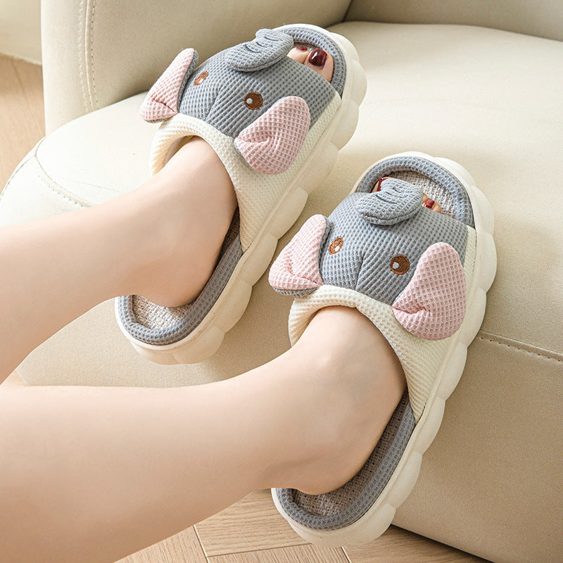 Couples Openings Open Toe Animal Linen Slippers - Bests Sale
