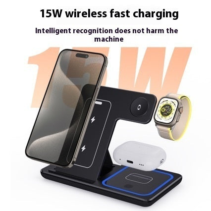 15W 3 In 1 LED Fast Wireless Charger Stand Foldable Charging Station For Smart Phone 15 14 13 12 11 IWatch 9 8 7 6 5 Airpods Pro Coffee Jasper