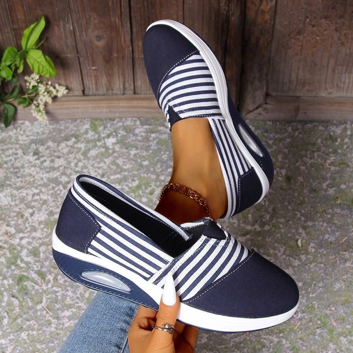 Striped Canvas Casual Round Head Comfortable Lightweight Women's Shoes - Bests Sale