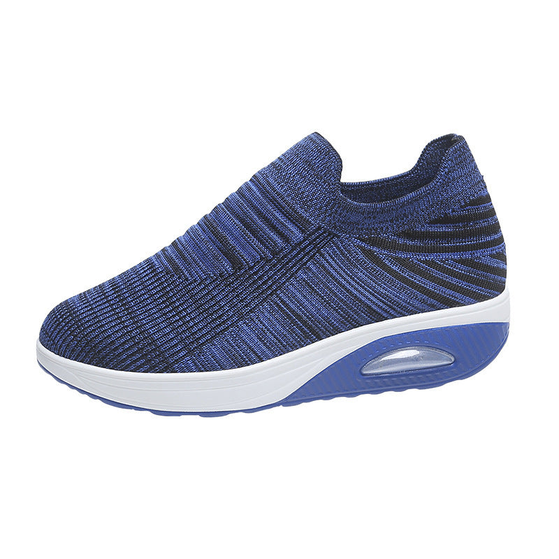New Stripe Design Mesh Shoes Fashion Slip On Air Cushion Shoes Breathable Round-toe Flats Women - Bests Sale
