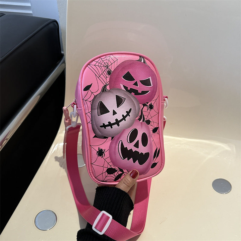 Halloween Graffiti Phone Bag Girls Funny Cartoon Pumpkin Ghost Bat Print Crossbody Bag For Women Mini Personality Creative Shoulder Bags Bests Sale