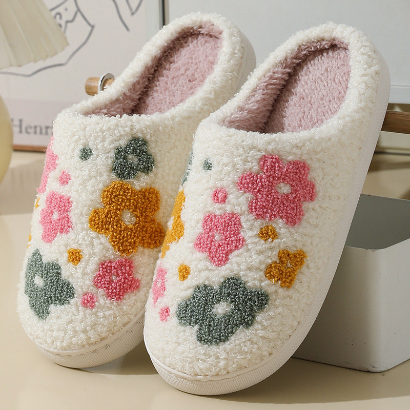 Warm Indoor Comfortable Colorful Flowers Cotton Slippers - Bests Sale