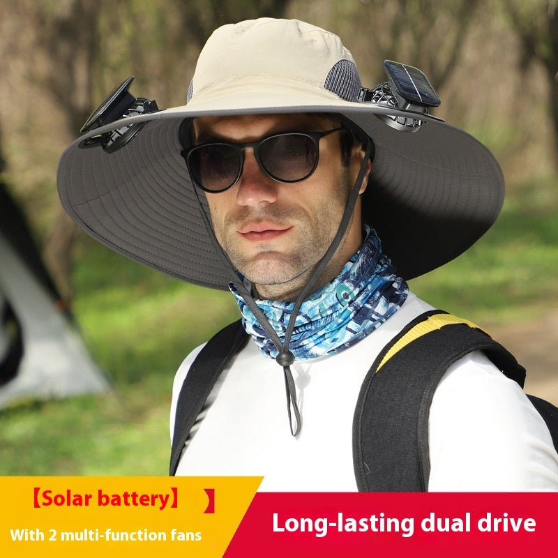 Outdoor Wide Brim Sun Hat With Solar Fan Wide Brim Solar Fan Outdoor Fishing Hat Solar USB Charging Solar Powered Hat Adjustable Coffee Jasper