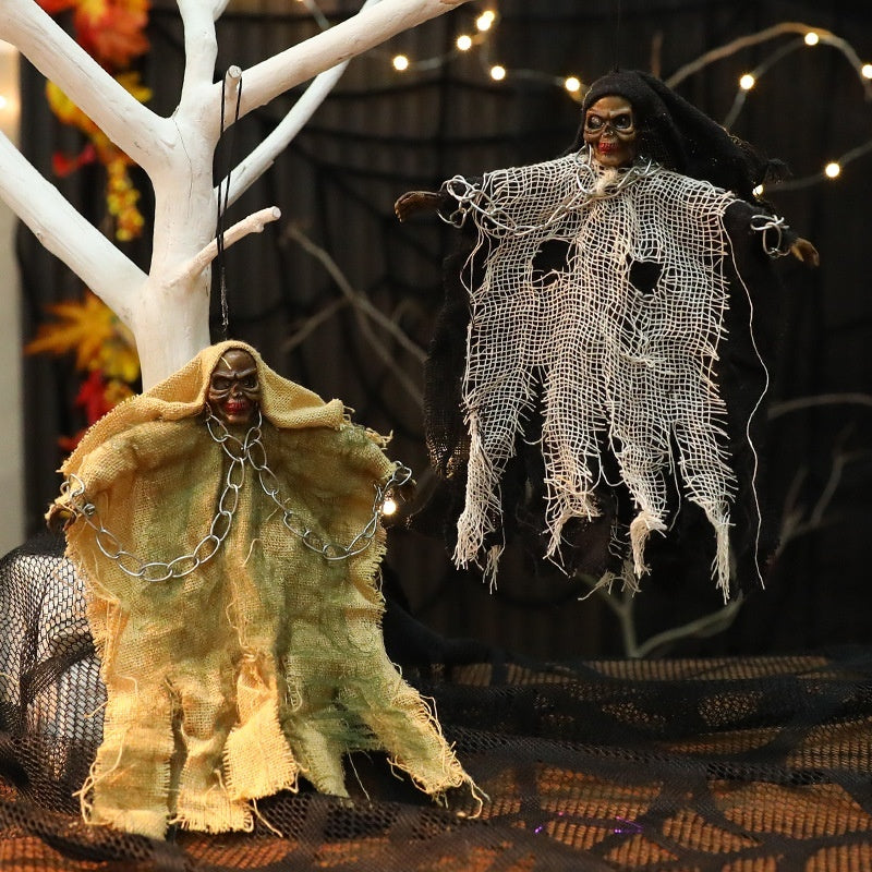Halloween Hanging Ghost Iron Chain Glowing Skull Decorative Ornaments Coffee Jasper