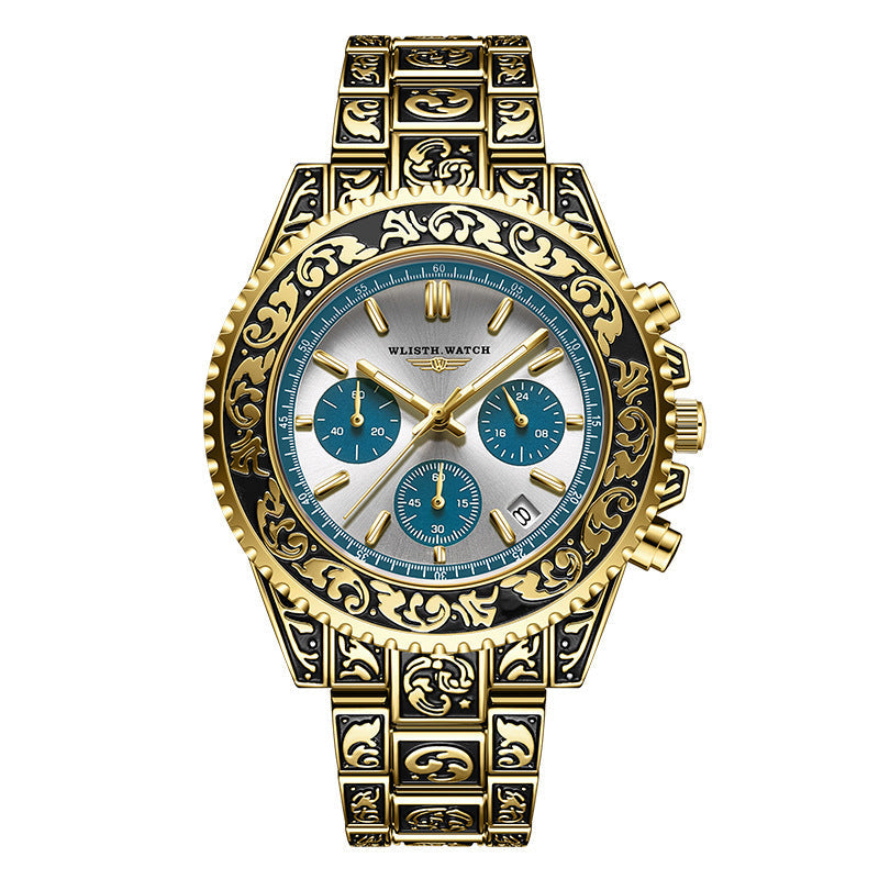 Vintage Engraving Quartz Multi-function Men's Watch Bests Sale