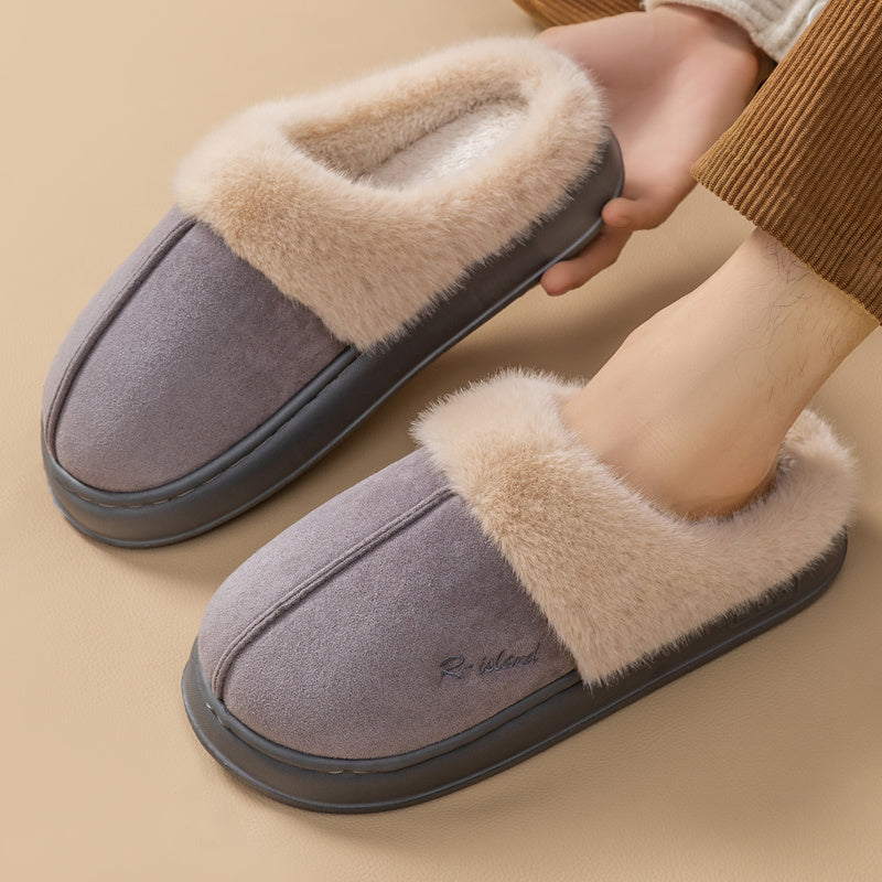 New Winter Cosy Warm Couple Style Concise Fluffy Slippers Women Men Non-slip Soft Slides Indoor Mule Ladies' Home Cotton Shoes - Bests Sale