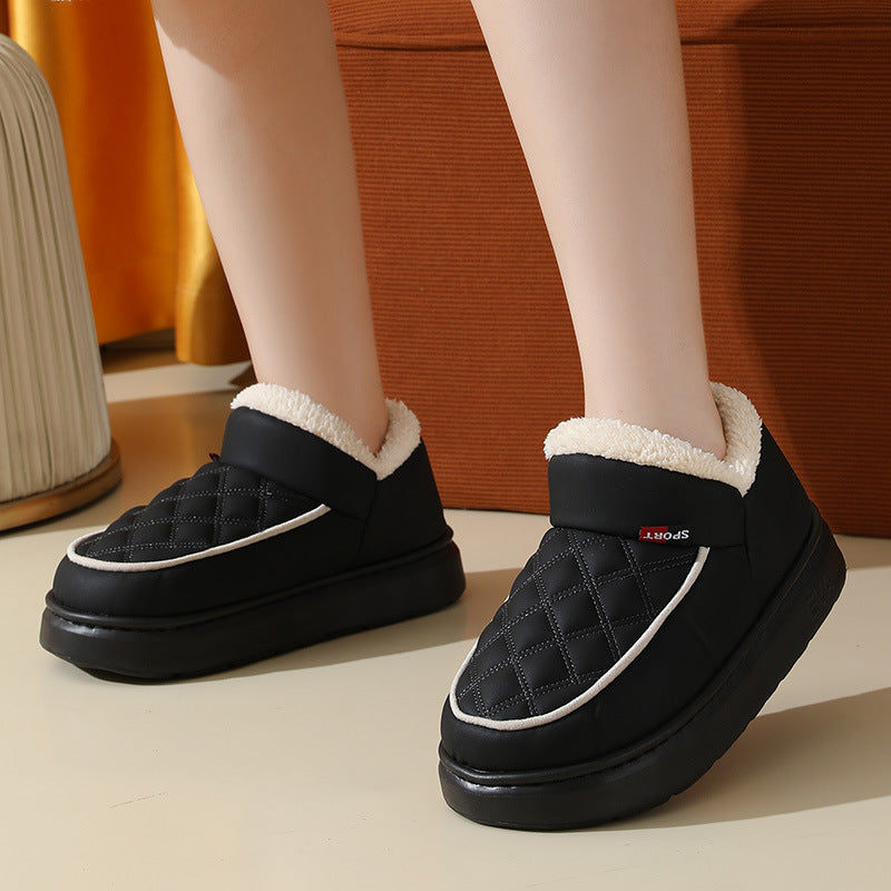 Winter Plush Cotton Shoes Warm Thick-bottom Waterproof Home Slippers All-match Indoor Outdoor Garden Shoes For Women - Bests Sale