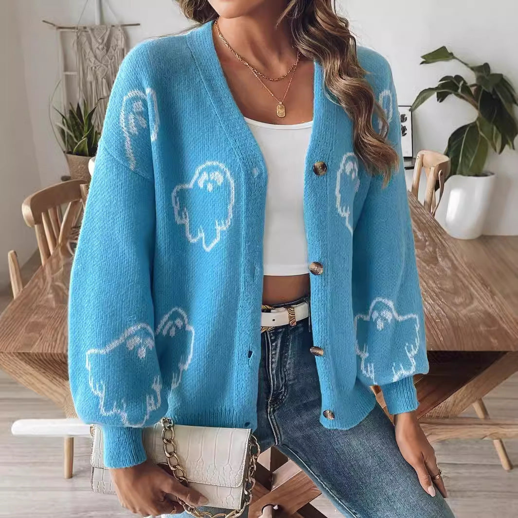 Halloween Sweater Coat Women's Loose Casual Button Sweater Bests Sale