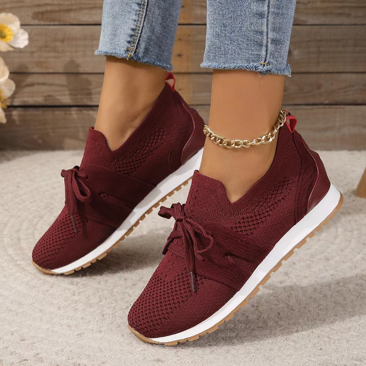 Women's Comfortable Fly Woven Mesh Lace-up Casual Shoes - Bests Sale