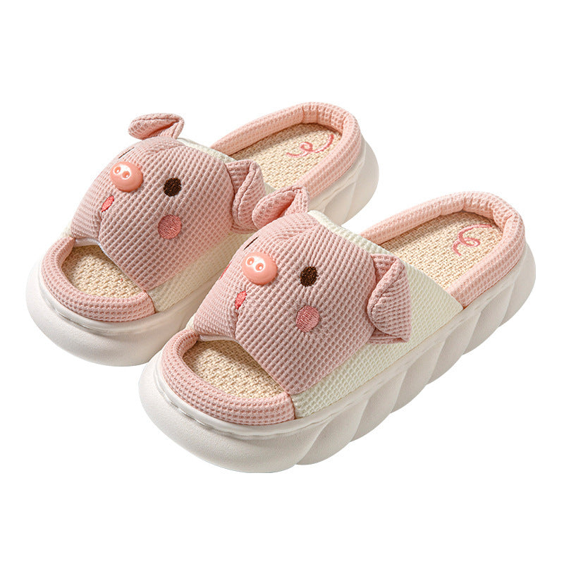 Piggy Cute Couple Open Toe Linen Cotton Linen Slippers - Bests Sale