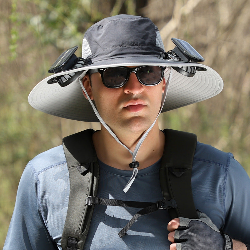 Outdoor Wide Brim Sun Hat With Solar Fan Wide Brim Solar Fan Outdoor Fishing Hat Solar USB Charging Solar Powered Hat Adjustable Coffee Jasper