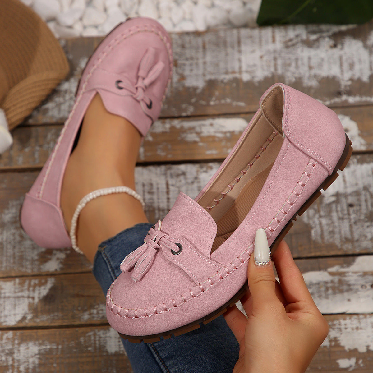 Women's Round Head Loafers Fashion Non-slip Soft Comfortable Flats Shoes - Bests Sale