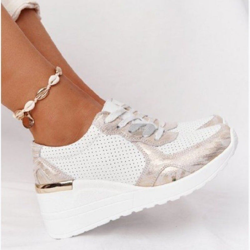 Plus Size Casual Platform Dad Shoes Lace-up Wedge Sports Women - Bests Sale