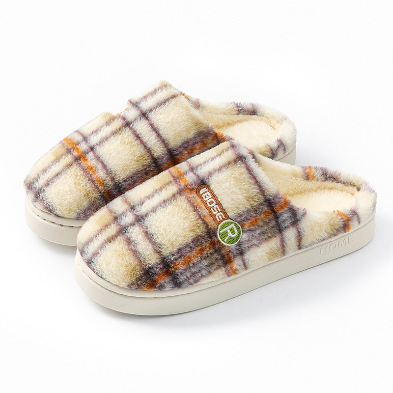 Women's Home Plush Warm Non-slip Plaid Cotton Shoes - Bests Sale