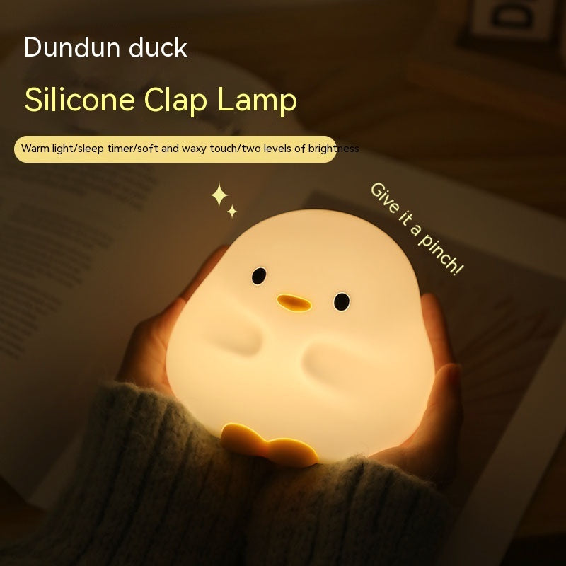 Cute Duck LED Night Lamp Cartoon Silicone USB Rechargeable Sleeping Light Touch Sensor Timing Bedroom Bedside Lamp For Kid Gift Home Decor Coffee Jasper