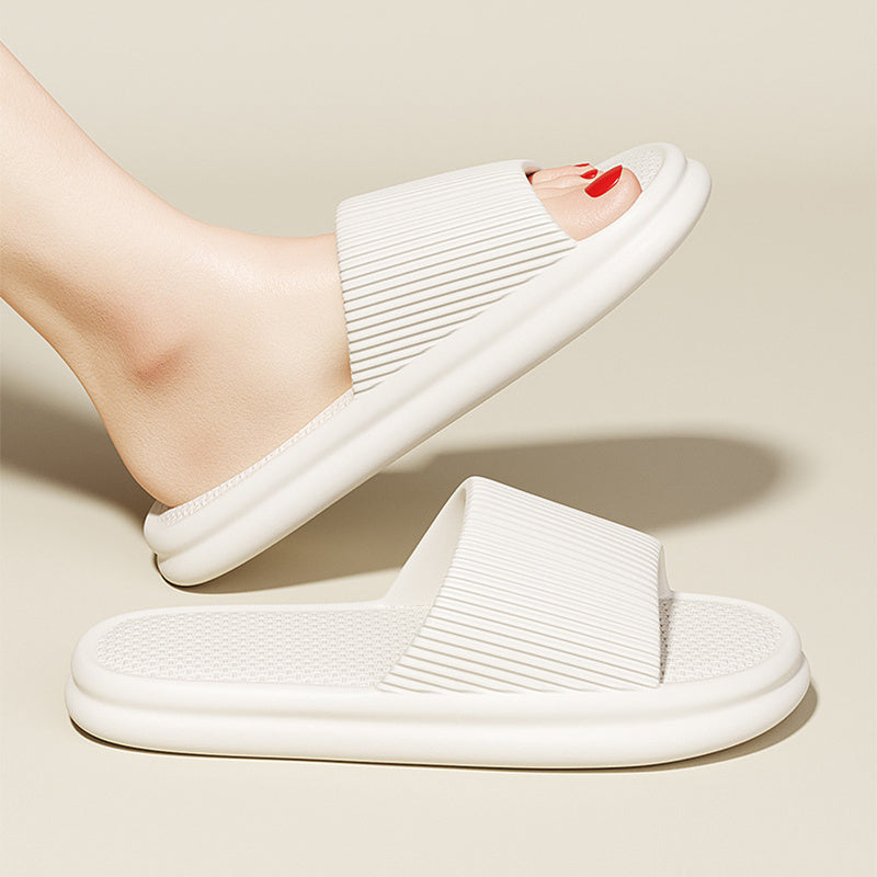 Striped Design Home Slippers For Women Men Soft Anti-slip Floor Bathroom Slippers Solid House Shoes - Bests Sale