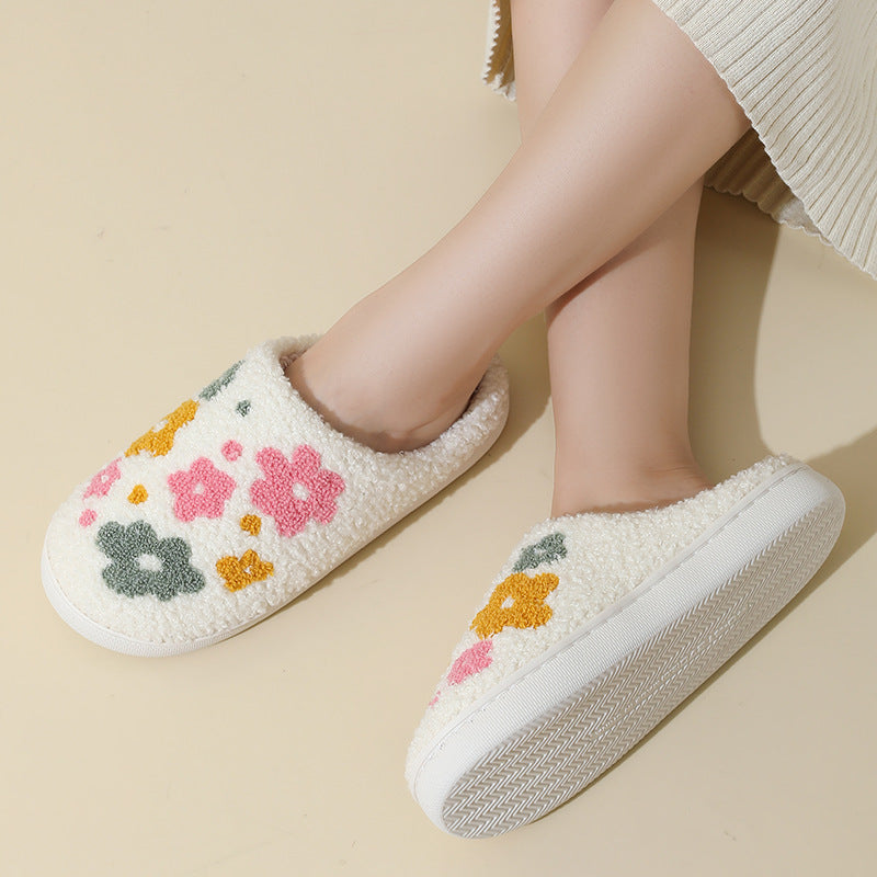 Warm Indoor Comfortable Colorful Flowers Cotton Slippers - Bests Sale