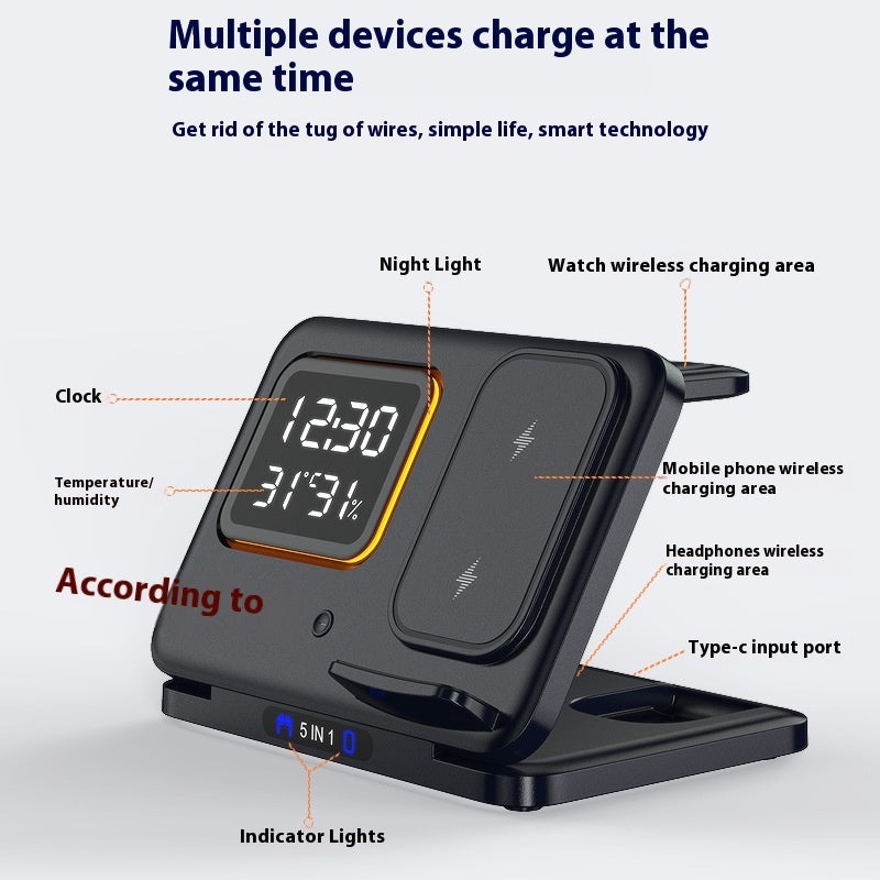 15W Wireless Chargers Stand 5 In1 LED Digital Alarm Clock Fast Charging Dock Station Coffee Jasper
