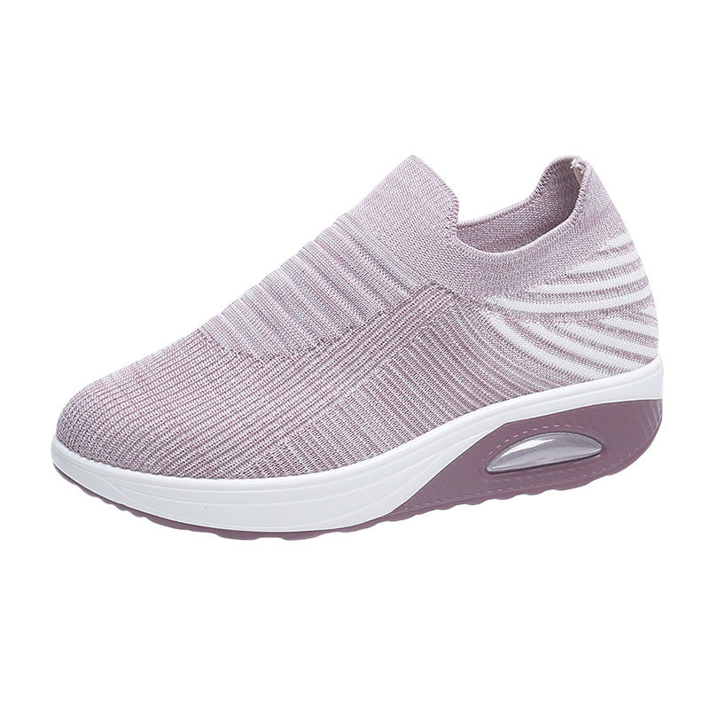 New Stripe Design Mesh Shoes Fashion Slip On Air Cushion Shoes Breathable Round-toe Flats Women - Bests Sale