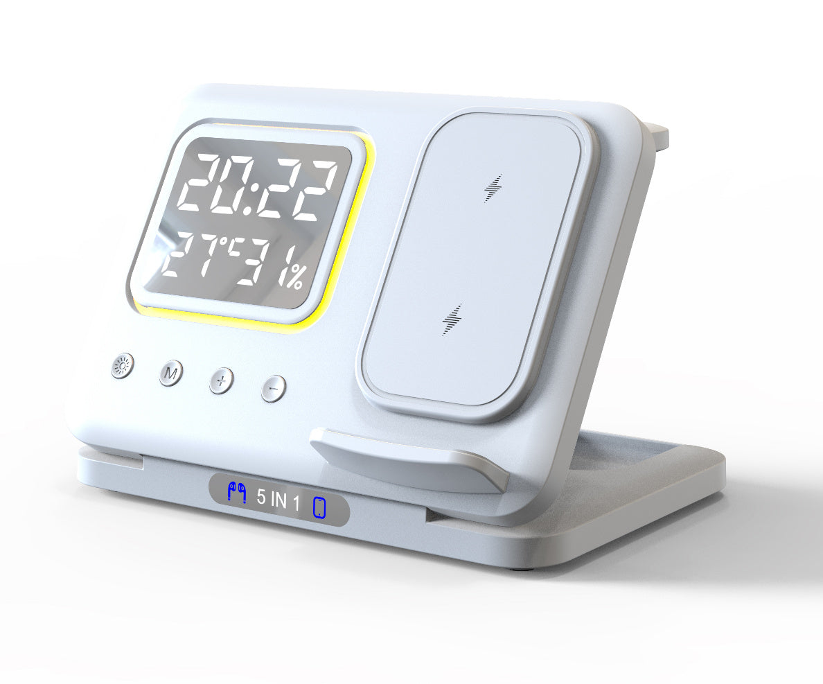 15W Wireless Chargers Stand 5 In1 LED Digital Alarm Clock Fast Charging Dock Station Coffee Jasper