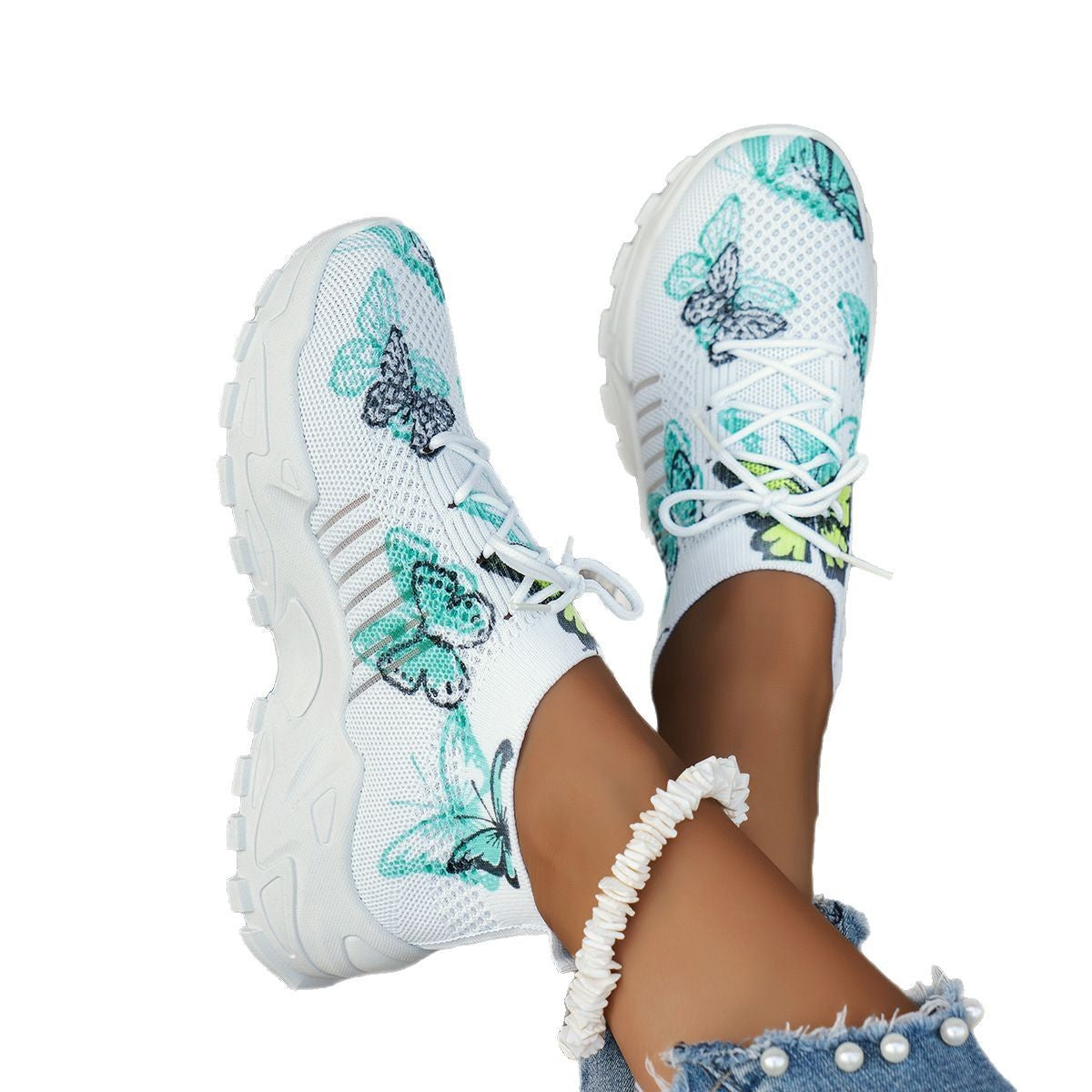 Butterfly Print Mesh Sneakers Women's Flat Heel Casual Shoes Fashion Running Jogging Walking Sports Shoes - Bests Sale